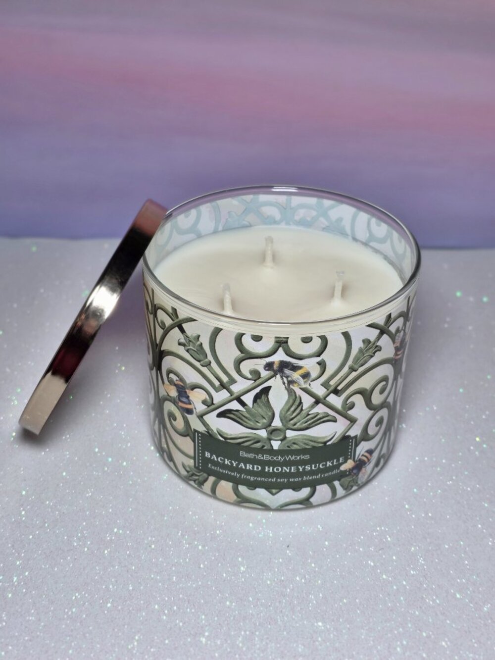 NEW*Bath & Body Works Backyard Honeysuckle 3 Wick Candle - Picture 2 of 3
